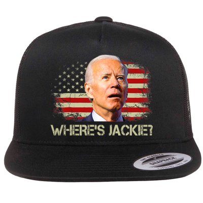 Jackie Are You Here Where's Jackie Funny Anti Joe Biden Flat Bill Trucker Hat