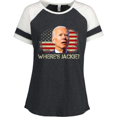 Jackie Are You Here Where's Jackie Funny Anti Joe Biden Enza Ladies Jersey Colorblock Tee