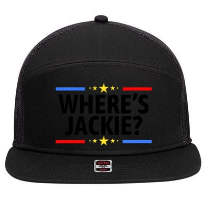 Jackie Are You Here Where's Jackie Funny Anti Joe Biden 7 Panel Mesh Trucker Snapback Hat