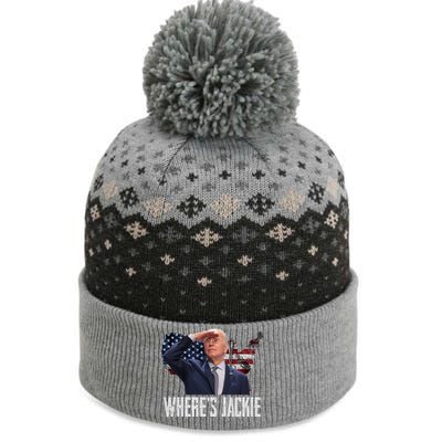 Jackie Are You Here Where's Jackie Funny Anti Joe Biden The Baniff Cuffed Pom Beanie