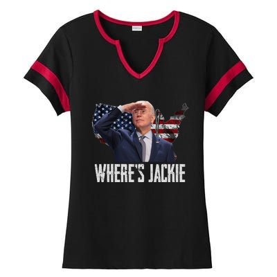 Jackie Are You Here Where's Jackie Funny Anti Joe Biden Ladies Halftime Notch Neck Tee