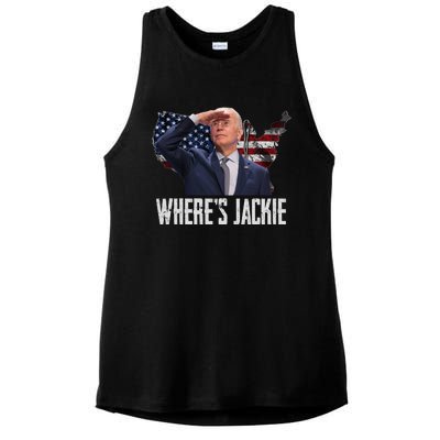 Jackie Are You Here Where's Jackie Funny Anti Joe Biden Ladies PosiCharge Tri-Blend Wicking Tank