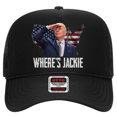 Jackie Are You Here Where's Jackie Funny Anti Joe Biden High Crown Mesh Back Trucker Hat