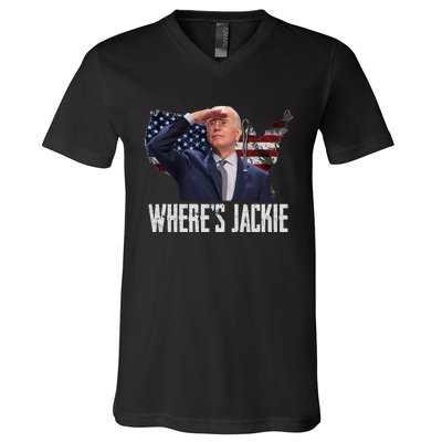 Jackie Are You Here Where's Jackie Funny Anti Joe Biden V-Neck T-Shirt