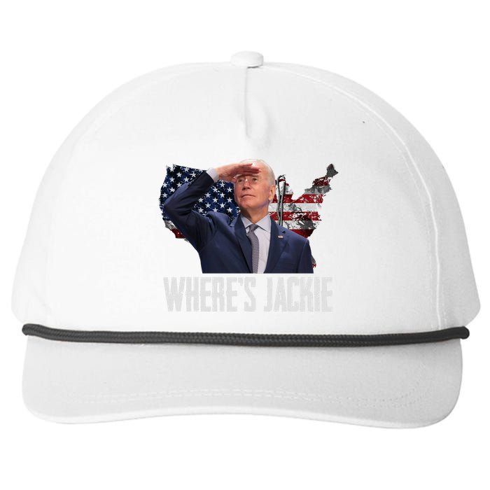 Jackie Are You Here Where's Jackie Funny Anti Joe Biden Snapback Five-Panel Rope Hat