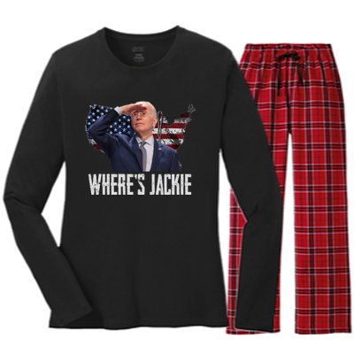 Jackie Are You Here Where's Jackie Funny Anti Joe Biden Women's Long Sleeve Flannel Pajama Set 