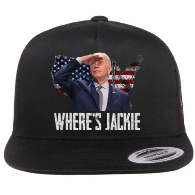 Jackie Are You Here Where's Jackie Funny Anti Joe Biden Flat Bill Trucker Hat