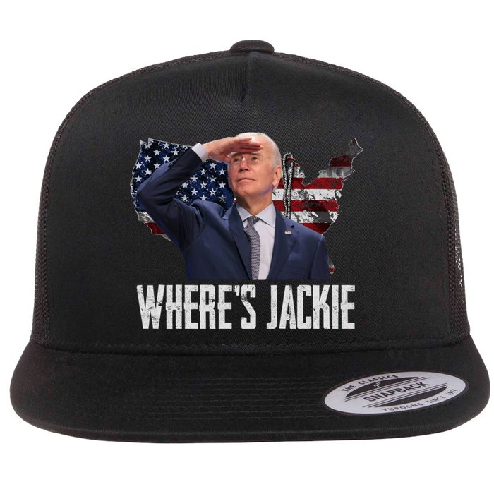 Jackie Are You Here Where's Jackie Funny Anti Joe Biden Flat Bill Trucker Hat