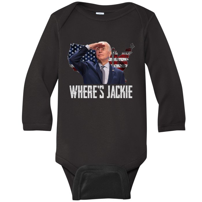 Jackie Are You Here Where's Jackie Funny Anti Joe Biden Baby Long Sleeve Bodysuit