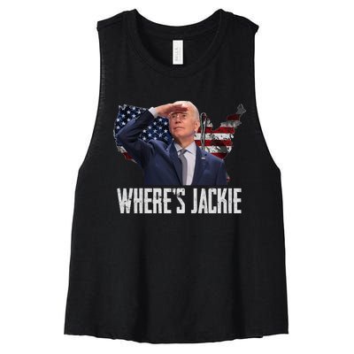 Jackie Are You Here Where's Jackie Funny Anti Joe Biden Women's Racerback Cropped Tank