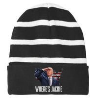 Jackie Are You Here Where's Jackie Funny Anti Joe Biden Striped Beanie with Solid Band