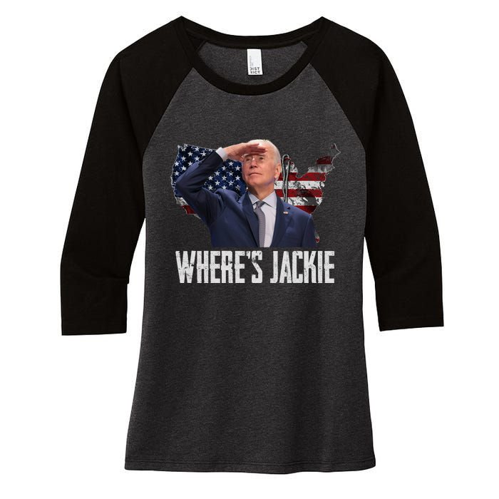 Jackie Are You Here Where's Jackie Funny Anti Joe Biden Women's Tri-Blend 3/4-Sleeve Raglan Shirt