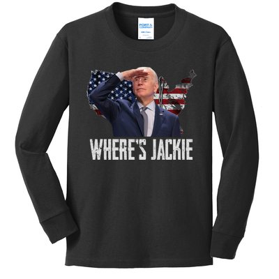 Jackie Are You Here Where's Jackie Funny Anti Joe Biden Kids Long Sleeve Shirt