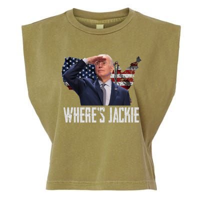 Jackie Are You Here Where's Jackie Funny Anti Joe Biden Garment-Dyed Women's Muscle Tee