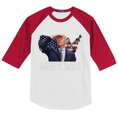 Jackie Are You Here Where's Jackie Funny Anti Joe Biden Kids Colorblock Raglan Jersey