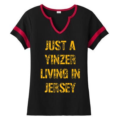 Just A Yinzer Living In Jersey Ladies Halftime Notch Neck Tee