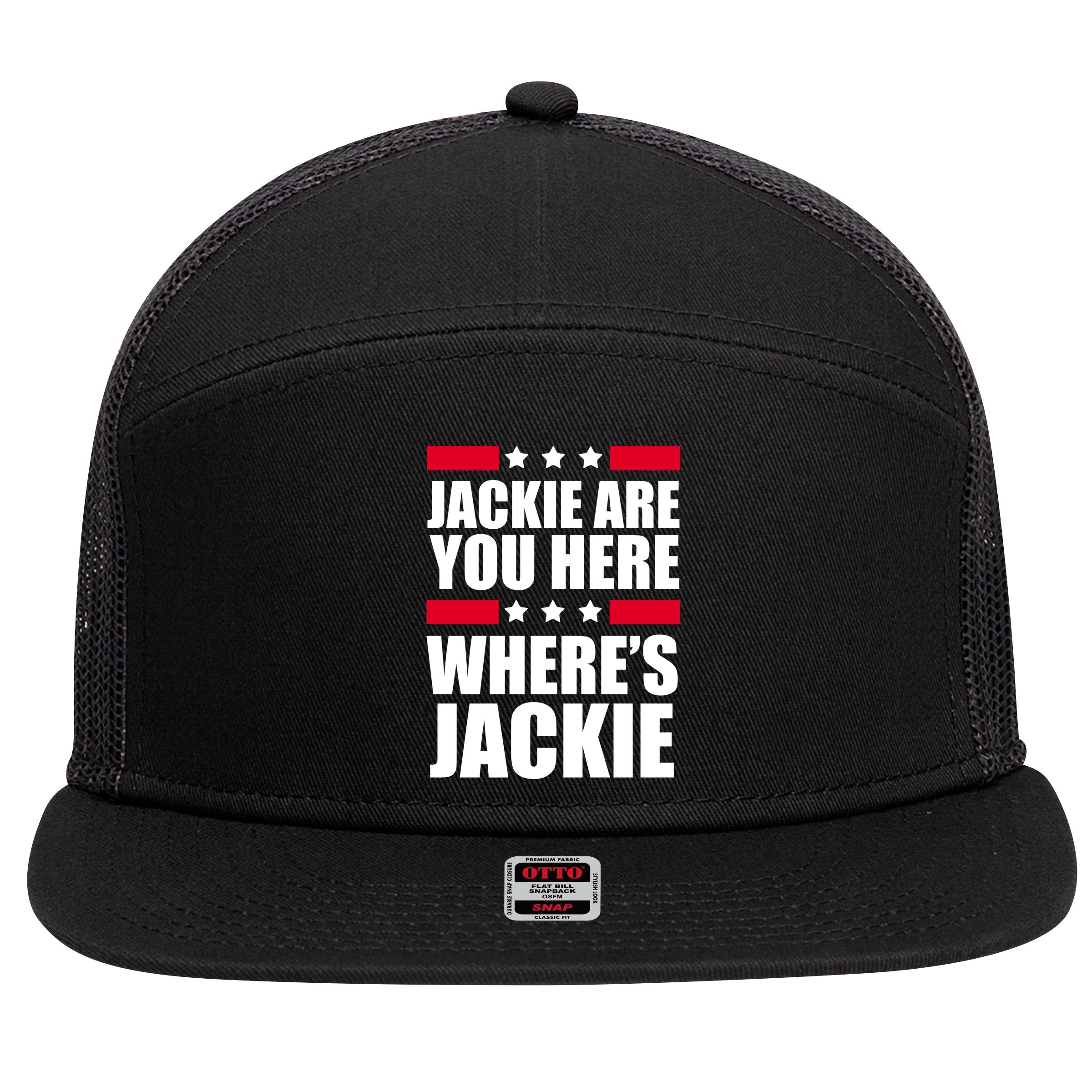 Jackie Are You Here Where's Jackie 7 Panel Mesh Trucker Snapback Hat