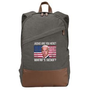 Jackie Are You Here Where's Jackie? Funny Biden Cotton Canvas Backpack