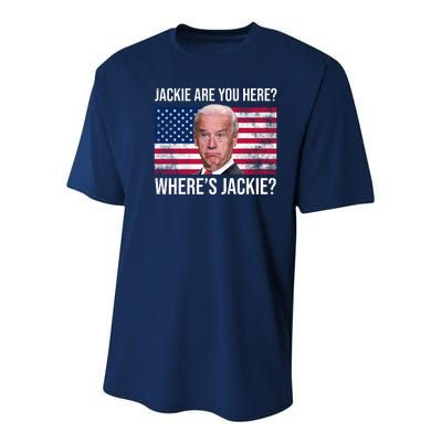 Jackie Are You Here Where's Jackie? Funny Biden Youth Performance Sprint T-Shirt