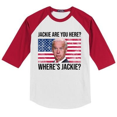 Jackie Are You Here Where's Jackie? Funny Biden Kids Colorblock Raglan Jersey