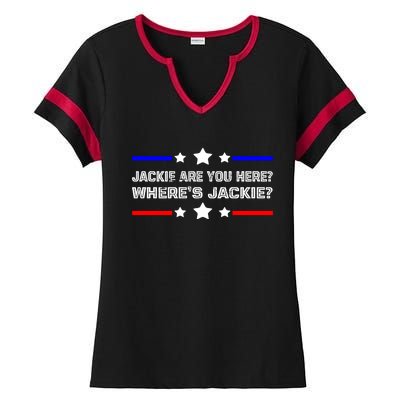 Jackie Are You Here Where's Jackie Funny Meme Ladies Halftime Notch Neck Tee