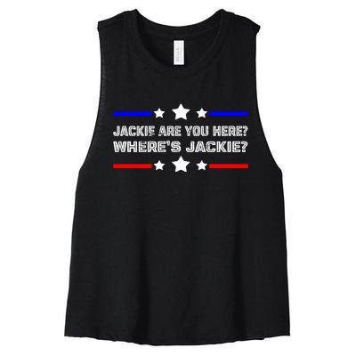 Jackie Are You Here Where's Jackie Funny Meme Women's Racerback Cropped Tank