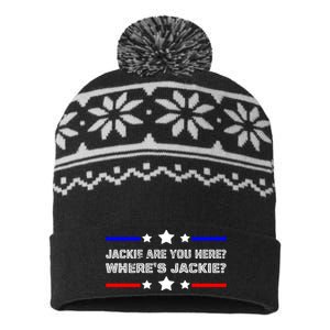 Jackie Are You Here Where's Jackie Funny Meme USA-Made Snowflake Beanie