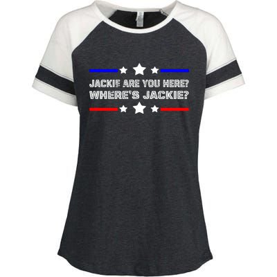 Jackie Are You Here Where's Jackie Funny Meme Enza Ladies Jersey Colorblock Tee