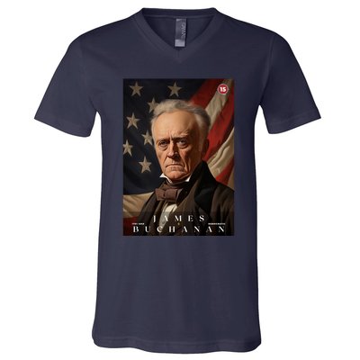 James Buchanan 15th President Of The United States Portrait V-Neck T-Shirt
