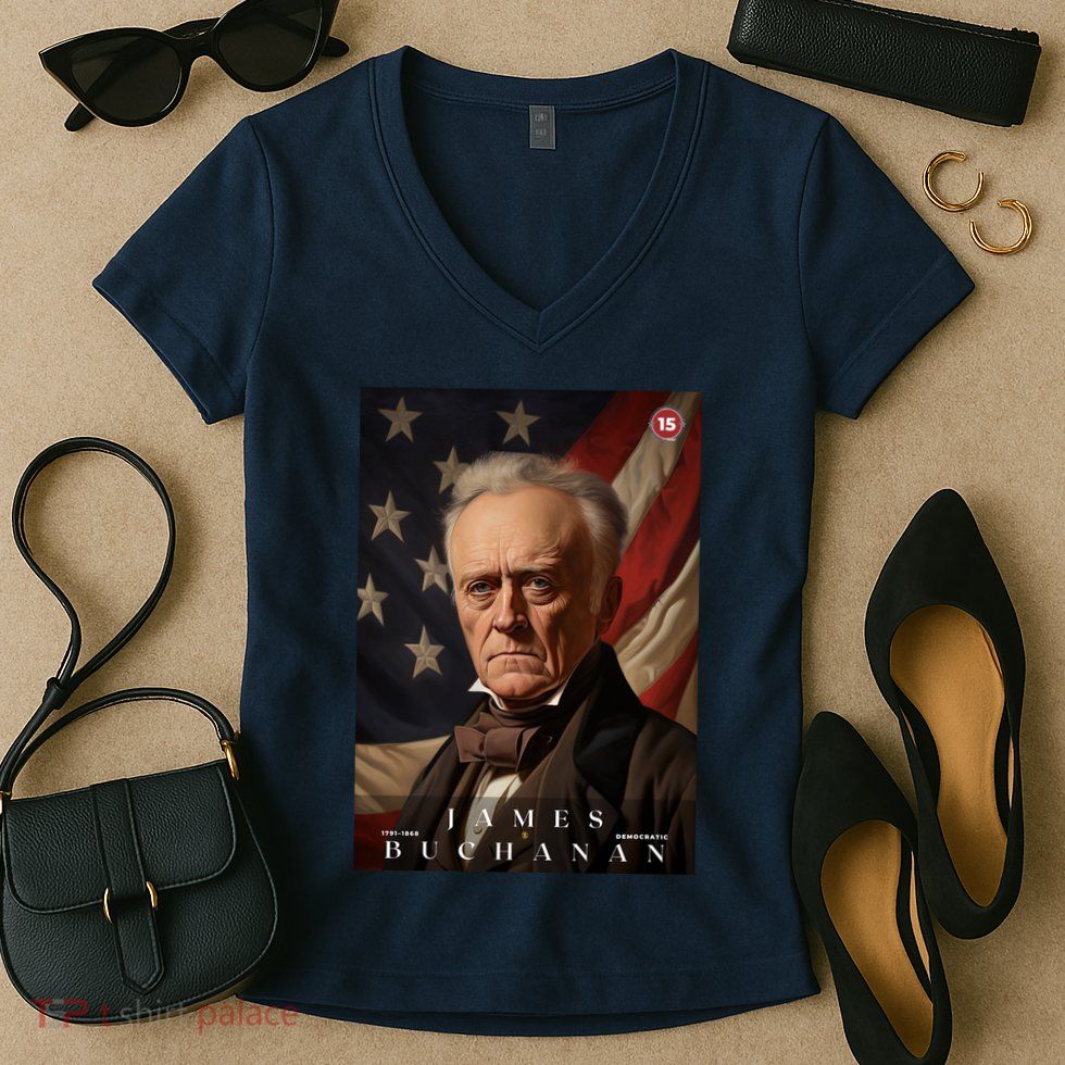 James Buchanan 15th President Of The United States Portrait Women's V-Neck T-Shirt