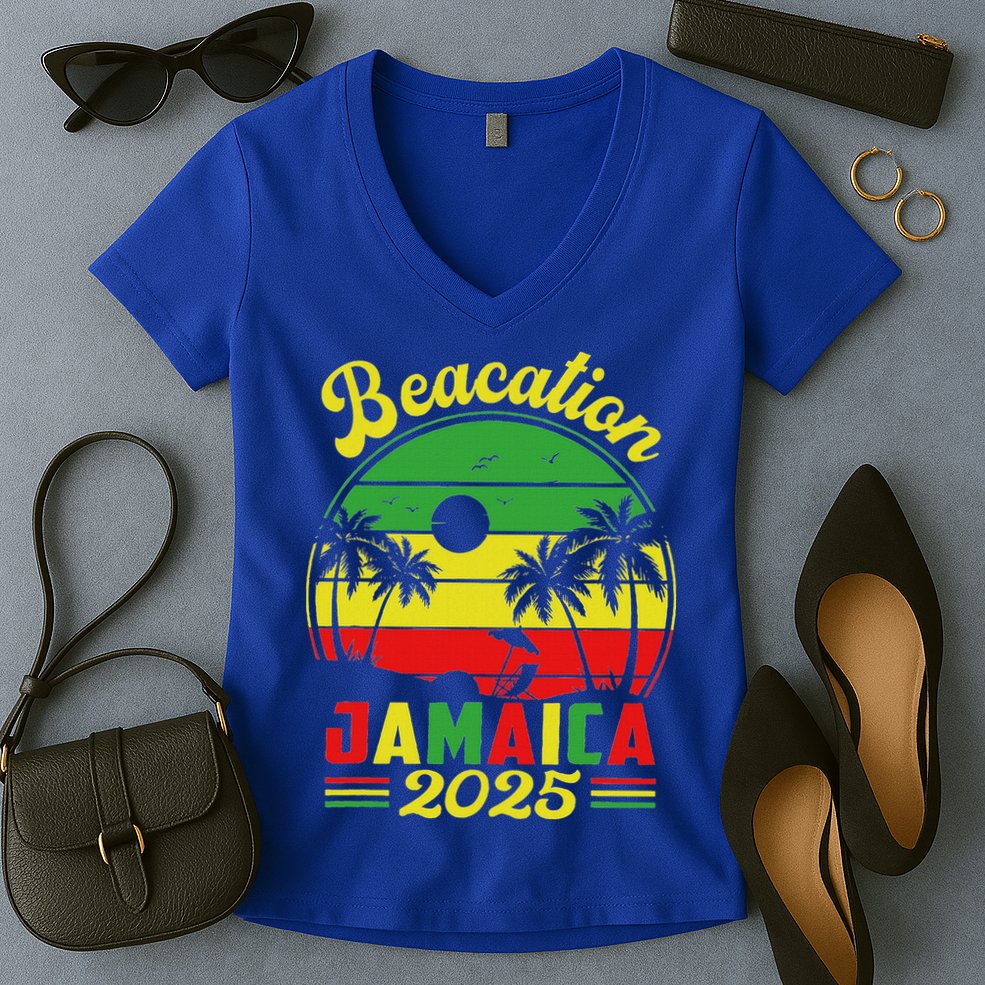 Jamaica Baecation 2025 Couples Vacation Family Women's V-Neck T-Shirt