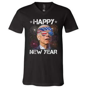 Joe Biden 4th Of July Happy New Year Fireworks Sunglasses V-Neck T-Shirt