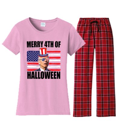 Joe Biden 4th Of July Men Tee Funny Merry 4th Of Halloween Women's Flannel Pajama Set