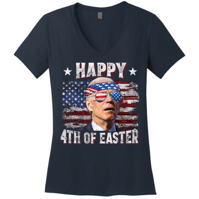 Joe Biden 4th Of July Happy 4th Of Easter American US Flag Women's V-Neck T-Shirt