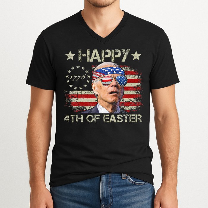 Joe Biden 4th Of July Happy 4th Of Easter Us Flag V-Neck T-Shirt