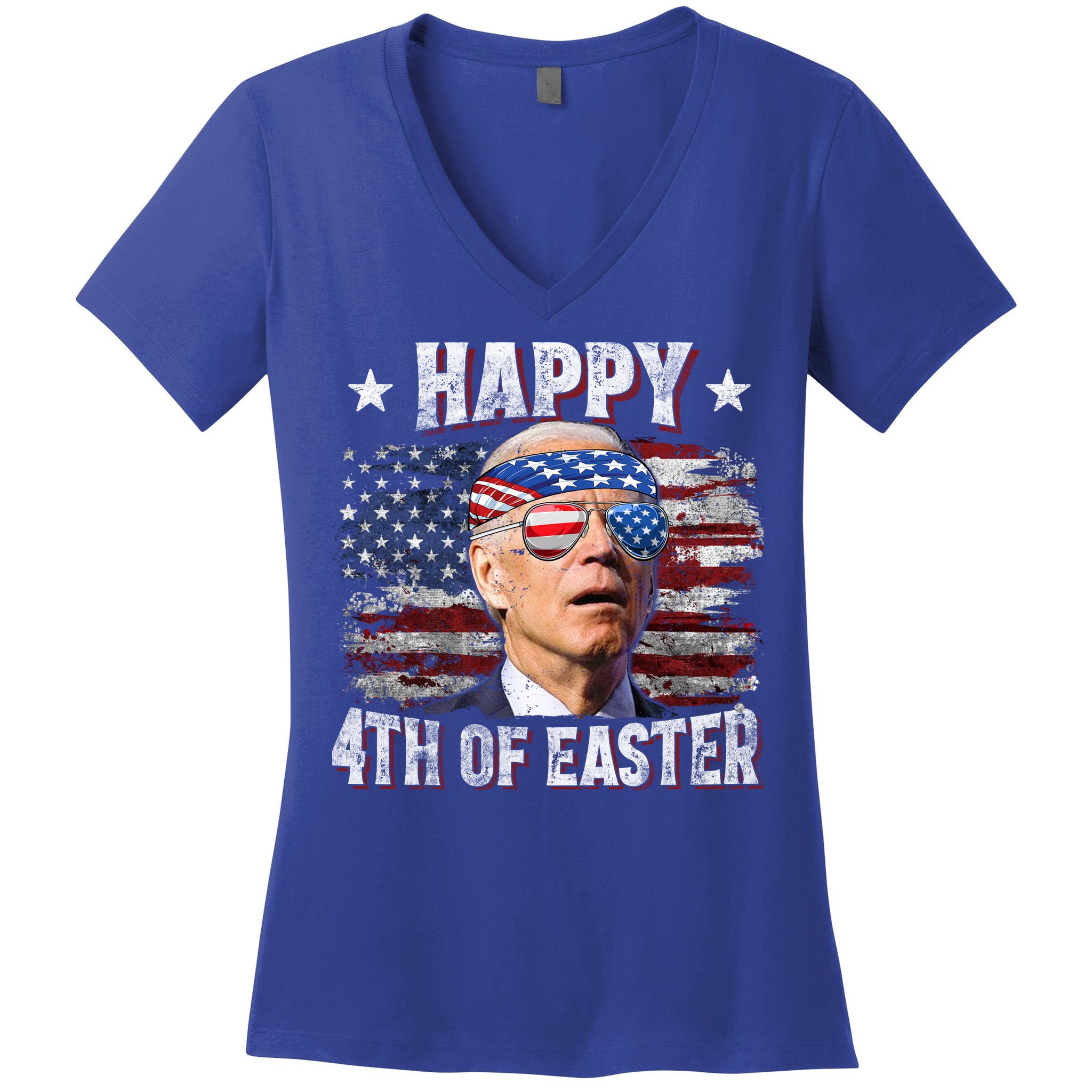 Joe Biden 4th Of July Shirts Happy 4th Of Easter American US Flag Women's V-Neck T-Shirt