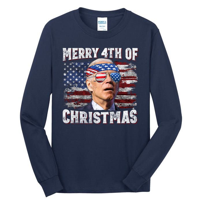 Joe Biden 4th Of July Shirts Merry 4th Of Christmas American US Flag Tall Long Sleeve T-Shirt