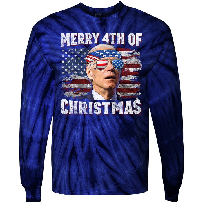 Joe Biden 4th Of July Shirts Merry 4th Of Christmas American US Flag Tie-Dye Long Sleeve Shirt