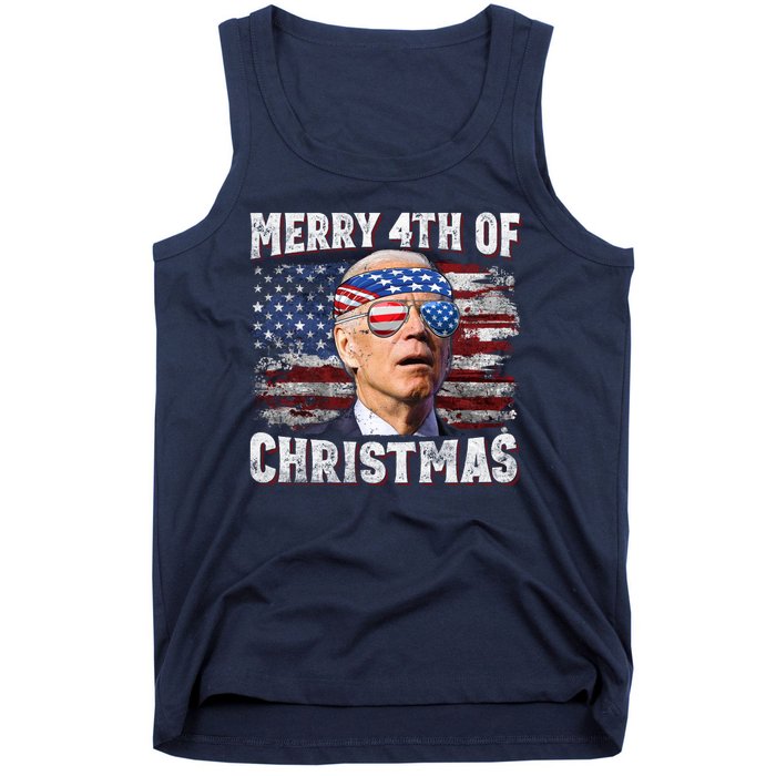 Joe Biden 4th Of July Shirts Merry 4th Of Christmas American US Flag Tank Top