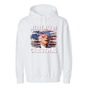 Joe Biden 4th Of July Shirts Merry 4th Of Christmas American US Flag Garment-Dyed Fleece Hoodie