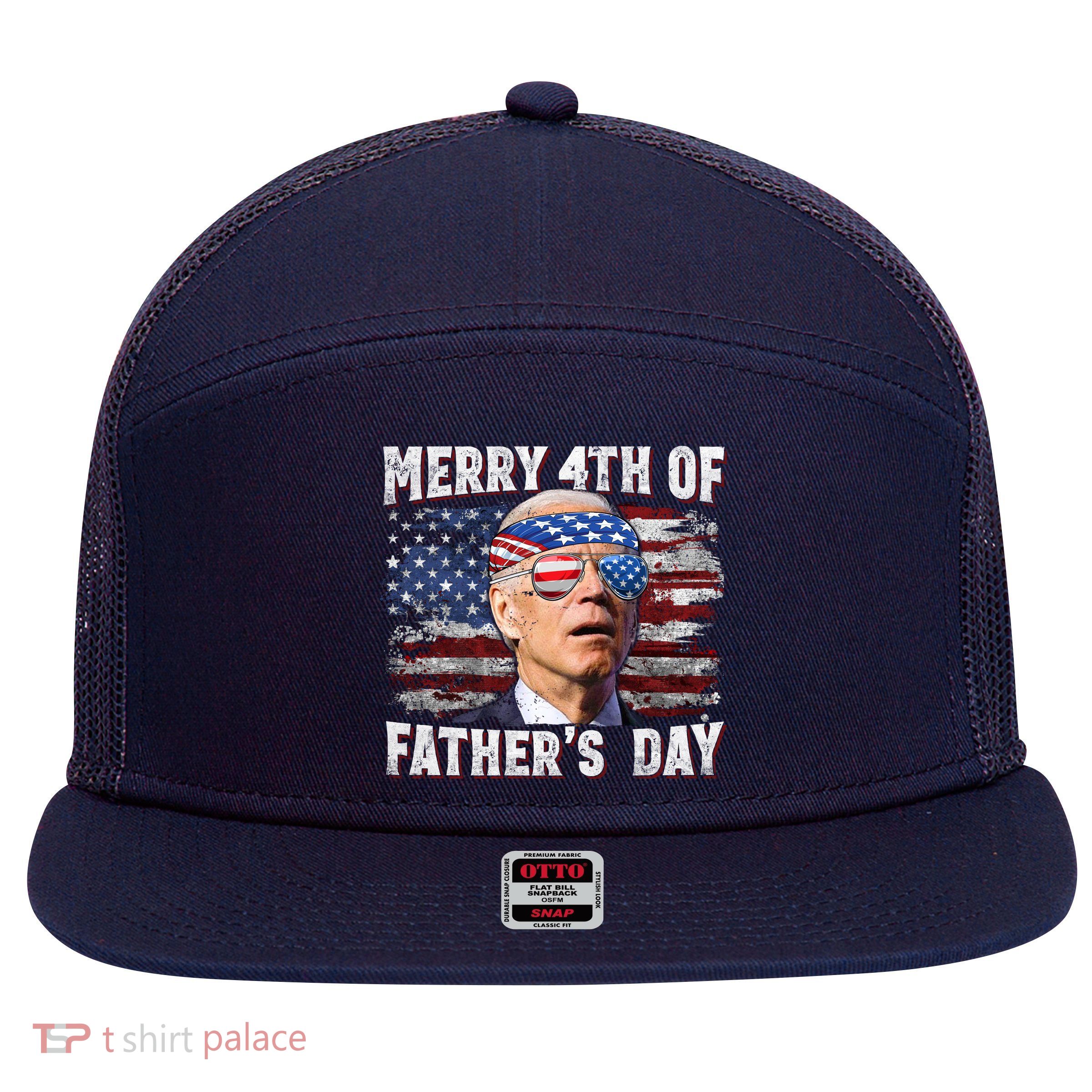 Joe Biden 4th Of July Shirts Merry 4th Of Fathers Day American US Flag 7 Panel Mesh Trucker Snapback Hat