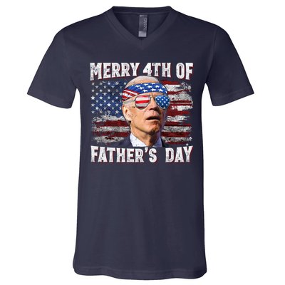 Joe Biden 4th Of July Shirts Merry 4th Of Fathers Day American US Flag V-Neck T-Shirt