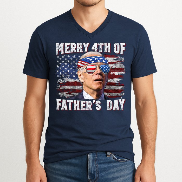 Joe Biden 4th Of July Shirts Merry 4th Of Fathers Day American US Flag V-Neck T-Shirt