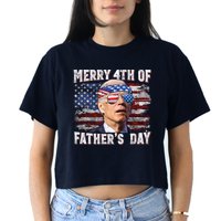 Joe Biden 4th Of July Shirts Merry 4th Of Fathers Day American US Flag Crop Top