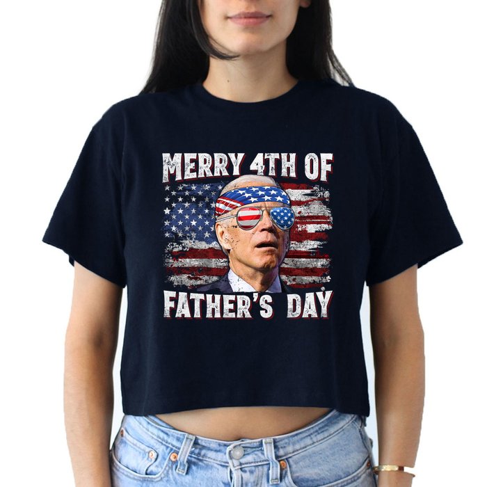 Joe Biden 4th Of July Shirts Merry 4th Of Fathers Day American US Flag Crop Top