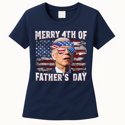 Joe Biden 4th Of July Shirts Merry 4th Of Fathers Day American US Flag Womens T-Shirt