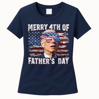 Joe Biden 4th Of July Shirts Merry 4th Of Fathers Day American US Flag Womens T-Shirt