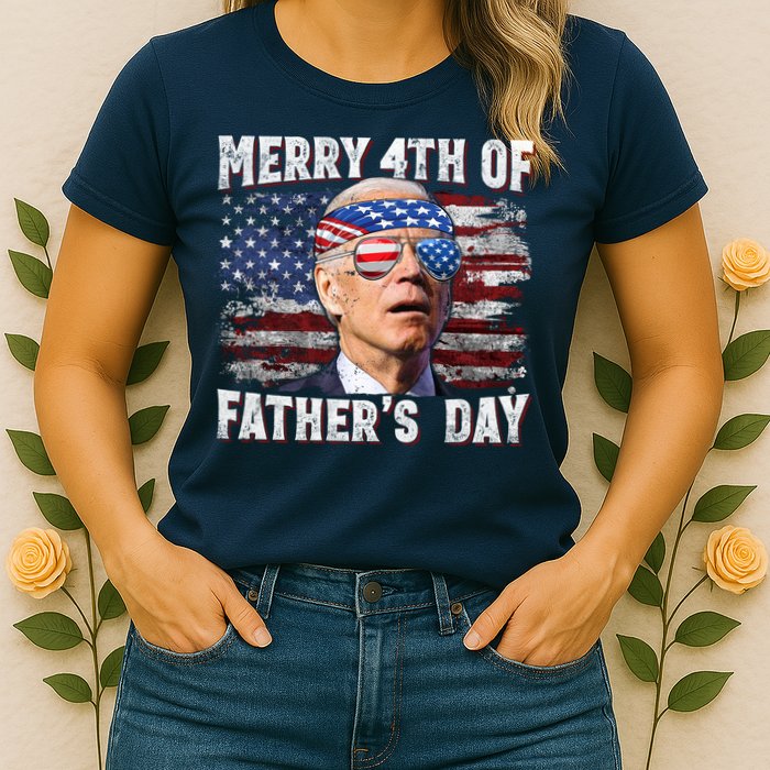 Joe Biden 4th Of July Shirts Merry 4th Of Fathers Day American US Flag Womens T-Shirt