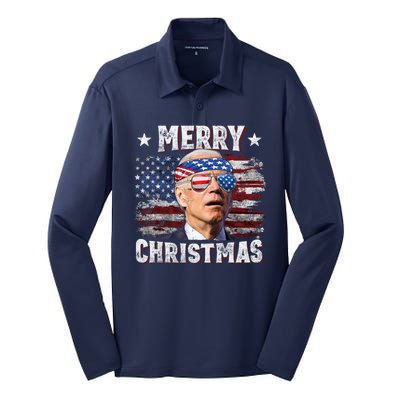 Joe Biden 4th Of July Shirts Merry Christmas American US Flag Silk Touch Performance Long Sleeve Polo