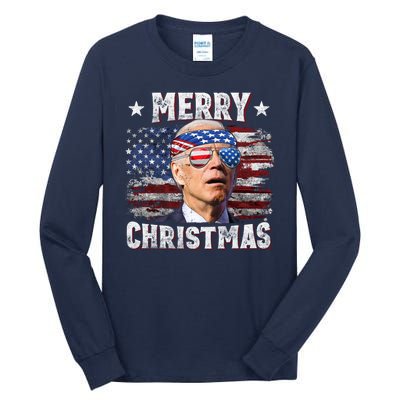 Joe Biden 4th Of July Shirts Merry Christmas American US Flag Tall Long Sleeve T-Shirt